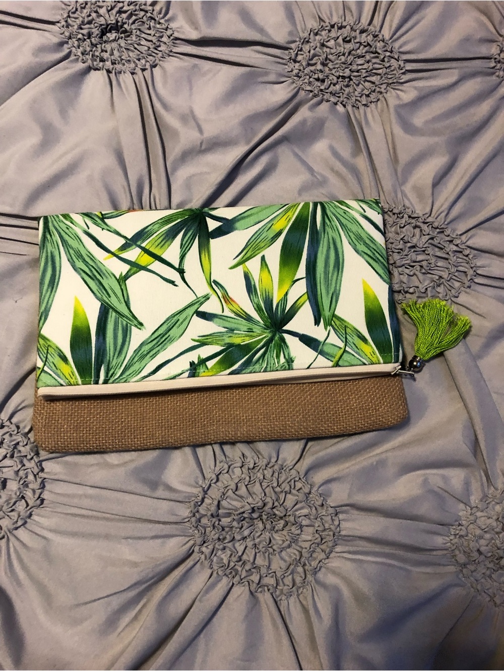 Tropical Leaf Canvas Clutch - Green